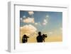 Back Silhouette of Photographer Woman and Videographer Man Working against Blue Sky and Prague City-maradon 333-Framed Photographic Print