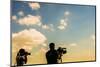 Back Silhouette of Photographer Woman and Videographer Man Working against Blue Sky and Prague City-maradon 333-Mounted Photographic Print