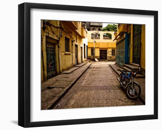 Back Street of Luxor Town, Egypt with Motorbike-Clive Nolan-Framed Photographic Print