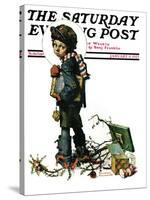 "Back to School" or "Vacation's End" Saturday Evening Post Cover, January 8,1927-Norman Rockwell-Stretched Canvas