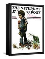 "Back to School" or "Vacation's End" Saturday Evening Post Cover, January 8,1927-Norman Rockwell-Framed Stretched Canvas