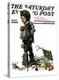 "Back to School" or "Vacation's End" Saturday Evening Post Cover, January 8,1927-Norman Rockwell-Stretched Canvas