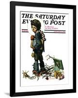 "Back to School" or "Vacation's End" Saturday Evening Post Cover, January 8,1927-Norman Rockwell-Framed Giclee Print