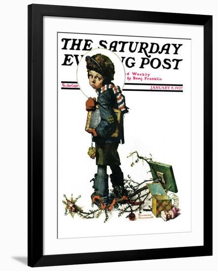 "Back to School" or "Vacation's End" Saturday Evening Post Cover, January 8,1927-Norman Rockwell-Framed Giclee Print