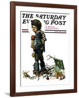 "Back to School" or "Vacation's End" Saturday Evening Post Cover, January 8,1927-Norman Rockwell-Framed Giclee Print