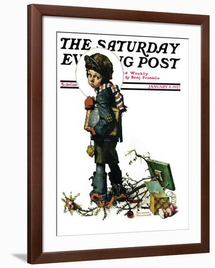 "Back to School" or "Vacation's End" Saturday Evening Post Cover, January 8,1927-Norman Rockwell-Framed Giclee Print