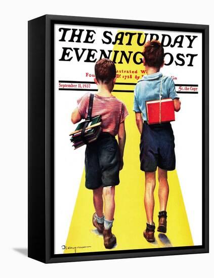 "Back to School," Saturday Evening Post Cover, September 11, 1937-Robert C. Kauffmann-Framed Stretched Canvas