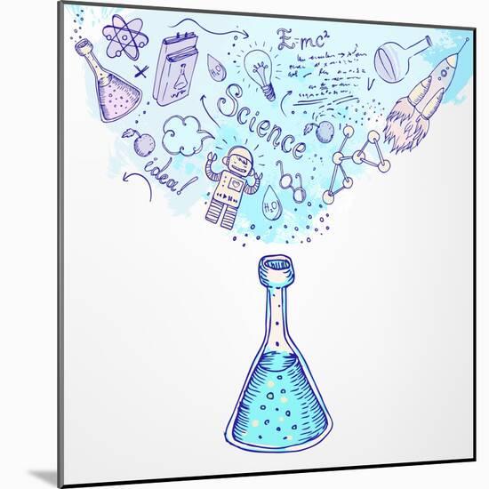 Back to School: Science Learning Symbols from Bulb. Education Concept. Vector Illustration.-Gorbash Varvara-Mounted Art Print