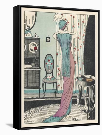 Back View of a High Waisted Draped Gown with Train by Zimmerman-Louis Strimpl-Framed Stretched Canvas
