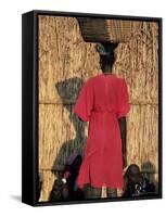 Back View of a Nuer Woman Carrying a Wicker Cradle or Crib on Her Head, Ilubador State, Ethiopia-Bruno Barbier-Framed Stretched Canvas