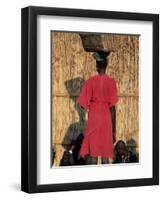 Back View of a Nuer Woman Carrying a Wicker Cradle or Crib on Her Head, Ilubador State, Ethiopia-Bruno Barbier-Framed Premium Photographic Print