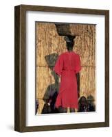 Back View of a Nuer Woman Carrying a Wicker Cradle or Crib on Her Head, Ilubador State, Ethiopia-Bruno Barbier-Framed Photographic Print