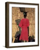 Back View of a Nuer Woman Carrying a Wicker Cradle or Crib on Her Head, Ilubador State, Ethiopia-Bruno Barbier-Framed Photographic Print