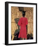 Back View of a Nuer Woman Carrying a Wicker Cradle or Crib on Her Head, Ilubador State, Ethiopia-Bruno Barbier-Framed Photographic Print