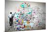 Back View of Businessman Drawing Sketch on Wall-Sergey Nivens-Mounted Photographic Print