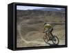 Back View of Competitior Riding Downhill in Mount Sodom International Mountain Bike Race, Israel-Eitan Simanor-Framed Stretched Canvas