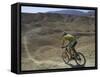 Back View of Competitior Riding Downhill in Mount Sodom International Mountain Bike Race, Israel-Eitan Simanor-Framed Stretched Canvas