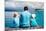 Back View of Father and Kids Sitting on Wooden Dock Looking to Ocean-BlueOrange Studio-Mounted Photographic Print