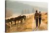 Back View of Young Couple Walking in Farm Road-michaeljung-Stretched Canvas