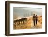 Back View of Young Couple Walking in Farm Road-michaeljung-Framed Photographic Print