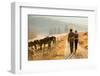 Back View of Young Couple Walking in Farm Road-michaeljung-Framed Photographic Print