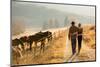 Back View of Young Couple Walking in Farm Road-michaeljung-Mounted Photographic Print