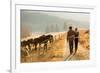 Back View of Young Couple Walking in Farm Road-michaeljung-Framed Photographic Print