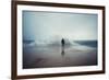 Back View Portrait of Young Man Standing against the Sea on a Large Concrete Pier with Big Wave Bea-GaudiLab-Framed Photographic Print