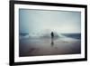 Back View Portrait of Young Man Standing against the Sea on a Large Concrete Pier with Big Wave Bea-GaudiLab-Framed Photographic Print