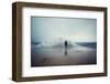 Back View Portrait of Young Man Standing against the Sea on a Large Concrete Pier with Big Wave Bea-GaudiLab-Framed Photographic Print