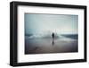 Back View Portrait of Young Man Standing against the Sea on a Large Concrete Pier with Big Wave Bea-GaudiLab-Framed Photographic Print