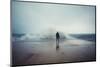 Back View Portrait of Young Man Standing against the Sea on a Large Concrete Pier with Big Wave Bea-GaudiLab-Mounted Photographic Print