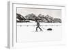 Backcountry skier under the Tetons, Grand Teton National Park, Wyoming, USA-Russ Bishop-Framed Photographic Print