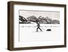 Backcountry skier under the Tetons, Grand Teton National Park, Wyoming, USA-Russ Bishop-Framed Photographic Print