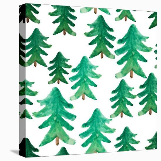 Background of Christmas Tree. Christmas Tree Seamless Pattern. Winter Watercolor Landscape. Waterco-golant-Stretched Canvas