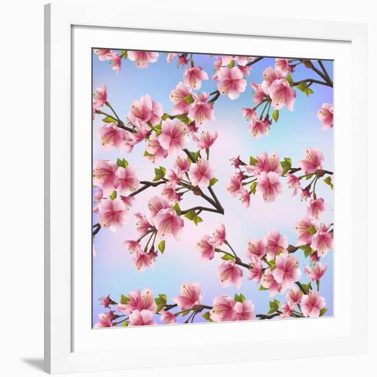 Background Pattern with Sakura Tree-silvionka-Framed Art Print