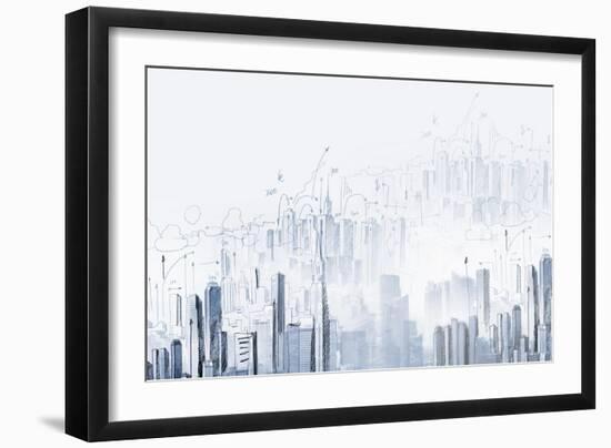 Background Sketch with Building Plan and Strategy-Sergey Nivens-Framed Art Print