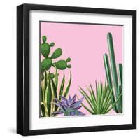 Background with Cactuses and Succulents Set. Plants of Desert.-incomible-Framed Art Print