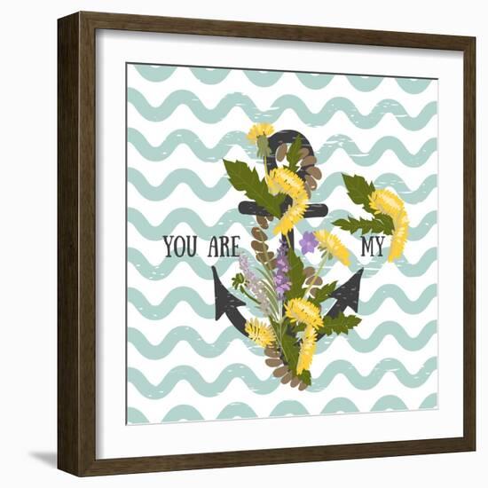 Background with Flowers Dandelion and Anchor-Rasveta-Framed Art Print