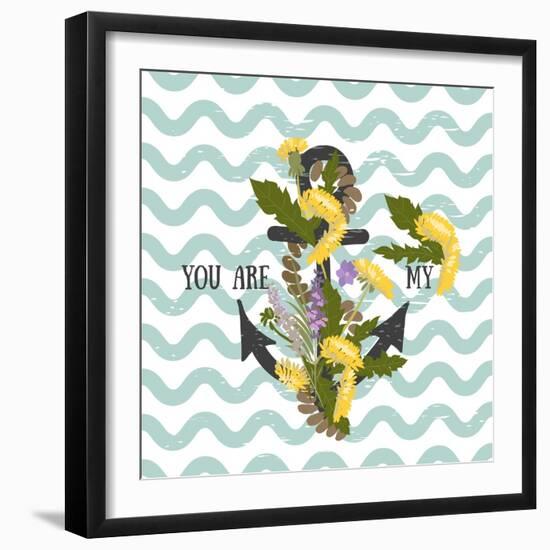 Background with Flowers Dandelion and Anchor-Rasveta-Framed Art Print