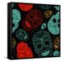 Background with Green, Black and Red Skulls-Alisa Foytik-Framed Stretched Canvas