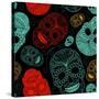 Background with Green, Black and Red Skulls-Alisa Foytik-Stretched Canvas