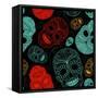 Background with Green, Black and Red Skulls-Alisa Foytik-Framed Stretched Canvas