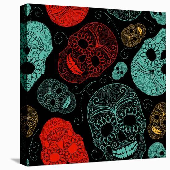 Background with Green, Black and Red Skulls-Alisa Foytik-Stretched Canvas