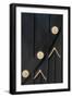 Backgrounds - Detail of Black Stained Wooden Gate Decorated with Gold Medallions and Chevrons-Natalie Tepper-Framed Photo