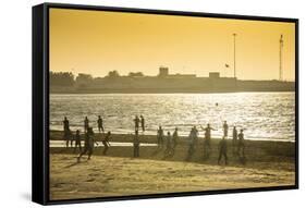 Backlight at Men Playing Soccer at the Beach of Bukha, Musandam, Oman, Middle East-Michael Runkel-Framed Stretched Canvas