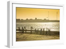 Backlight at Men Playing Soccer at the Beach of Bukha, Musandam, Oman, Middle East-Michael Runkel-Framed Photographic Print