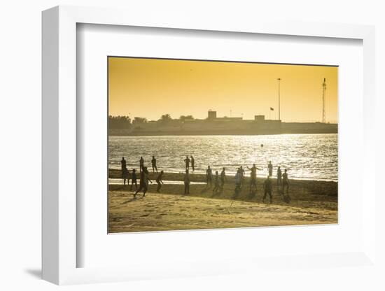 Backlight at Men Playing Soccer at the Beach of Bukha, Musandam, Oman, Middle East-Michael Runkel-Framed Photographic Print