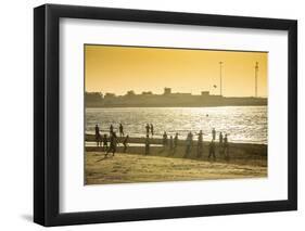 Backlight at Men Playing Soccer at the Beach of Bukha, Musandam, Oman, Middle East-Michael Runkel-Framed Premium Photographic Print