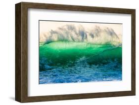 Backlit Beauty-Powerful wave breaking on super shallow reef, Hawaii-Mark A Johnson-Framed Photographic Print